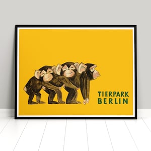 Poster &quot;Zoo Berlin&quot; Tierpark Monkeys Vintage Art Wall Print Home Decor Plakatstil German Germany