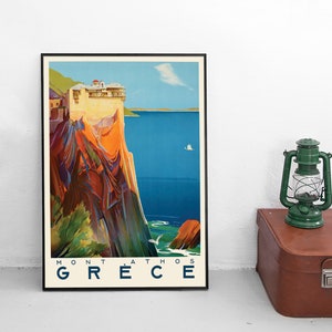 Travel Poster Greece Mount Athos Monastery Tourist  Wall Art vintage Wall Print Birthday Gift Idea Greek Orthodox