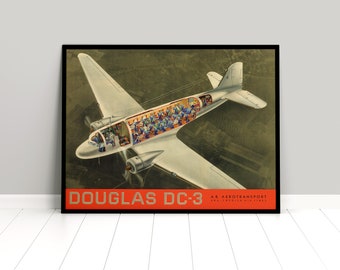 Douglas DC-3 Airplane Poster: Vintage Swedish Airlines Travel Print
