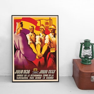 Spanish Civil War Propaganda Poster &quot;Unity in the fight!&quot; Republican Popular Front government Guerra civil