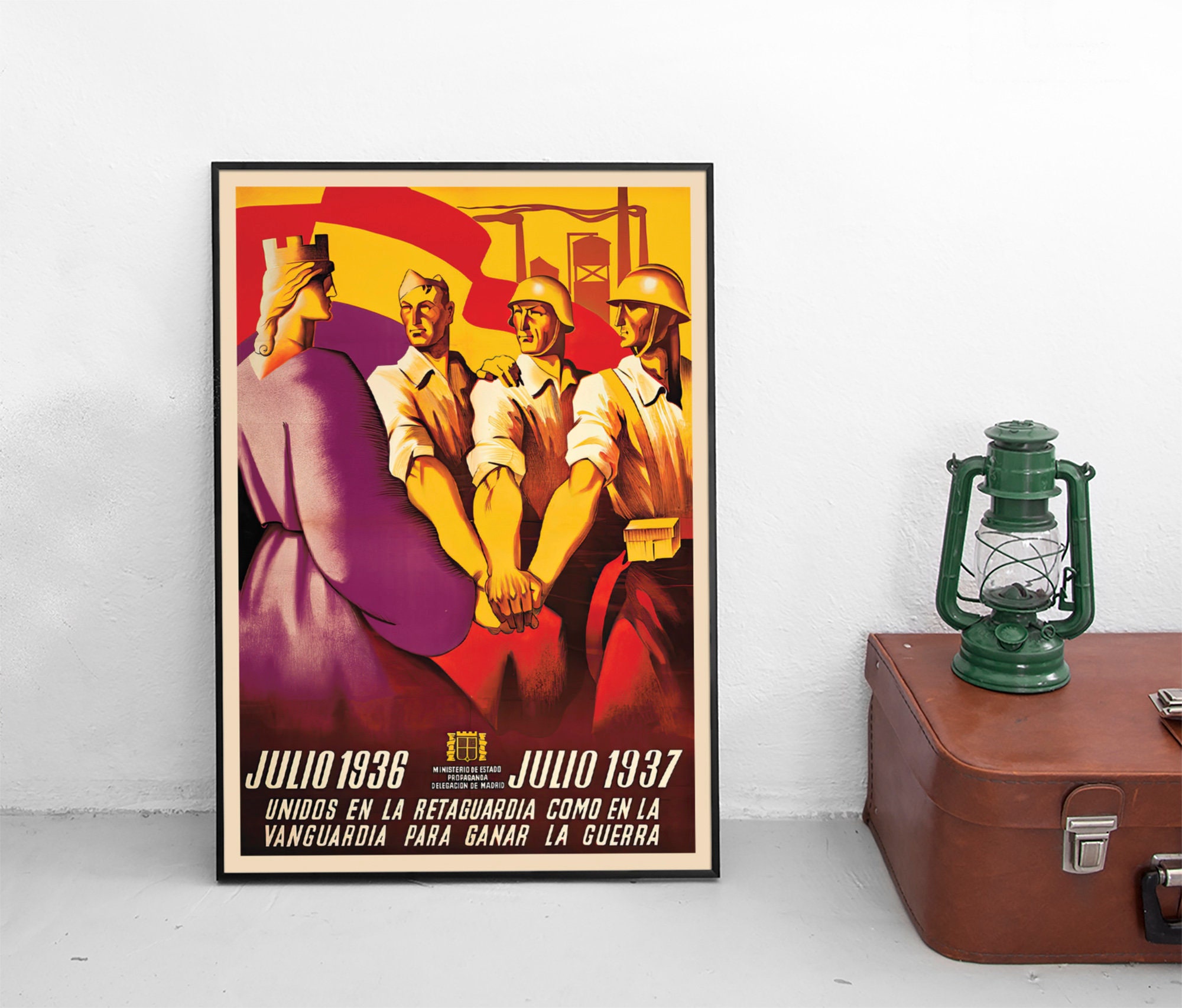 Spanish Civil War Propaganda Poster "Unity in the fight!" Republican Popular Front government Guerra civil