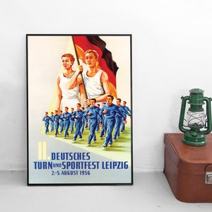 GDR Propaganda Poster -Sports festival 1956 Leipzig- Eastern Germany DDR PrintWall Art vintage Wall Print