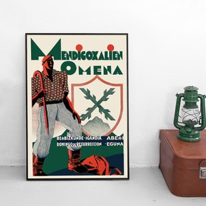 Affiche de la guerre civile espagnole « Fête de la patrie basque » Impression murale d'art de la guerre Aberri Eguna Fête de la patrie Propagande Mendigoxalien Randonnée