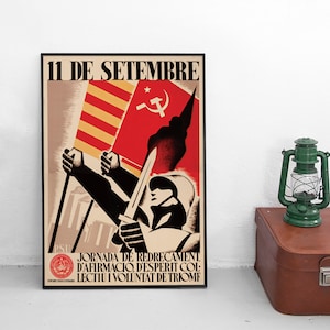 Spanischer Bürgerkriegsplakat PSU &quot;Ein Tag der Affirmation, des Kollektivgeistes und des Siegeswillens&quot; Partido Socialista Unificado Cataluña