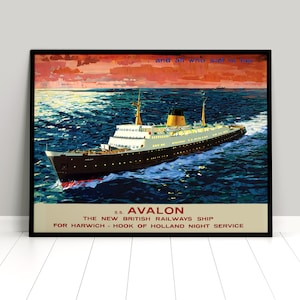 Poster advertisement Ferry SS Avalon &quot;France to Harwich&quot; shipping home decor vintage Wall Print Gift Idea maritime