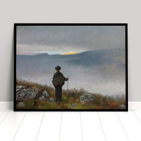 Poster Theodor Kittelsen- Langt, langt borte så han noe lyse og glitre- home decor Wall Art vintage Wall Print Birthday Gift Idea