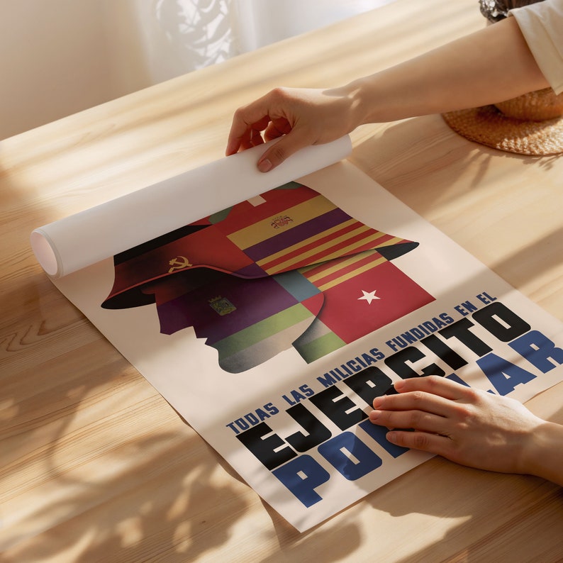 Cartel de propaganda de la Guerra Civil Española "Todas las fuerzas unidas en el ejército popular" Gobierno del Frente Popular Republicano Guerra civil España imagen 2