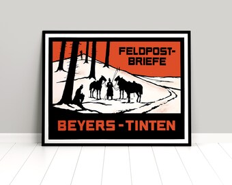 1910s German Advertisement Poster: Beyer's Ink for Feldpost