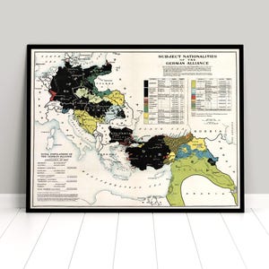 WWI War Map &quot;Subject nationalities of the German Alliance&quot; 1914 Poster Patriotism Art Wall Print  Deutsches Reich Imperial German Empire