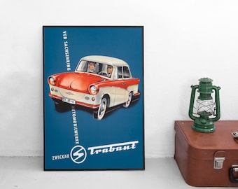Trabant Car Poster: Vintage GDR Eastern Germany Automobilia Art Print Trabi