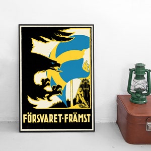 Cartel de propaganda de la Primera Guerra Mundial: Defensa Nacional de Suecia - Impresión de la Primera Guerra Mundial