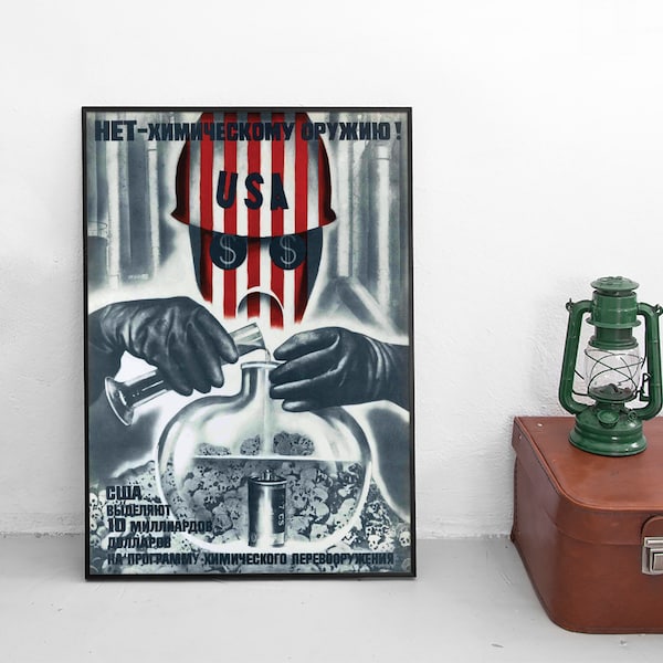 Soviet Propaganda Poster -USA chemical warfare- Wall Art CCCP Communism Print Birthday Gift Idea Home Decor