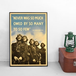 Poster Great Britain RAF Royal Air Force "Never was so much owed by so many to so few" Churchill WWII Propaganda Wall Print British gb uk