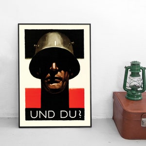 Imperial German WWI Propaganda Poster &quot;How about you?&quot; Ludwig Hohlwein Stahlhelm Soldier First World War Art Wall Print Home Decor