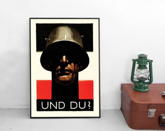 Imperial German WWI Propaganda Poster &quot;How about you?&quot; Ludwig Hohlwein Stahlhelm Soldier First World War Art Wall Print Home Decor