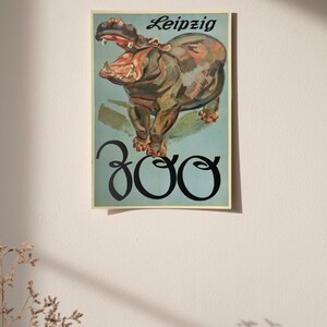 Poster "Zoo Leipzig" Saxony, Germany / Hippo / Vintage Art Wall Print image 3