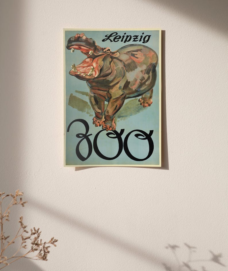 Poster "Zoo Leipzig" Saxony, Germany / Hippo / Vintage Art Wall Print image 3