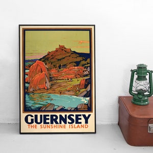 Poster England &quot;Guernsey, The Sunshine Island&quot; Channel Islands Tourism Advertisement Poster Print  Wall Print Travel Travelling