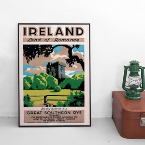 1930 Poster Ireland: Land of Romance / Blarney Castle Cork / Tourism Advertisement Poster Print  Wall Print Travel Travelling