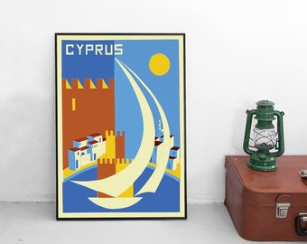 Cartaz de viagem sobre Chipre: impressão de arte de parede vintage