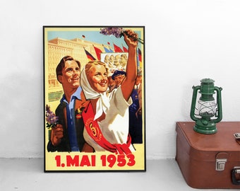 Poster DDR 1. Mai 1953 Tag der Arbeit Ostdeutschland Deutschland Propaganda Sozialismus Plakat Kunstdruck home decor Wall Art vintage
