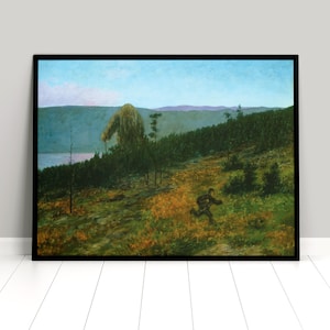 Poster Theodor Kittelsen- Askeladden hogger hodet av trollet-  Wall Art vintage Wall Print Birthday Gift Idea