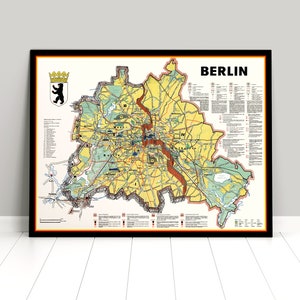 Carte de Berlin des années 1980 (Berlin est et ouest) / mur de Berlin / vintage / poster / Allemagne / RDA / vintage