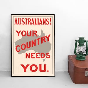 WWII Propaganda Poster Australia &quot;Your country needs you&quot; Art Wall Print World War II Propaganda