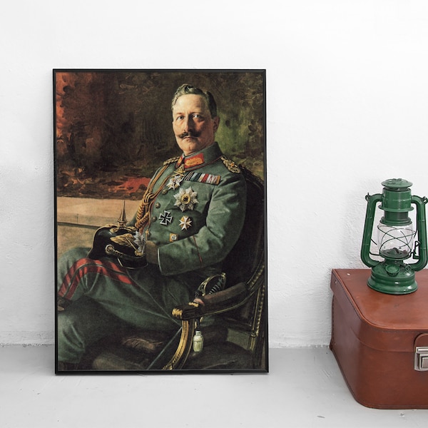 Imperial German WWI Painting (modern poster print) Wilhelm II Emperor & King Prussia First World War Propaganda Art Wall Print Home Decor