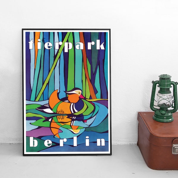 Poster  Zoo Berlin/ Tiergarten / Tierpark / Ente Vintage Art Wall Print Home Decor Plakatstil Plakat