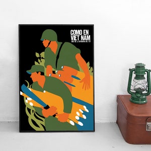 Cartel de propaganda de la guerra de Vietnam "Solidaridad de Cuba con Vietnam" Vietnam del Norte Ho Chi Minh Viet Cong impresión