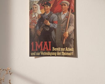東ドイツプロパガンダポスター：「5月1日に祖国を守ろう」東ドイツ