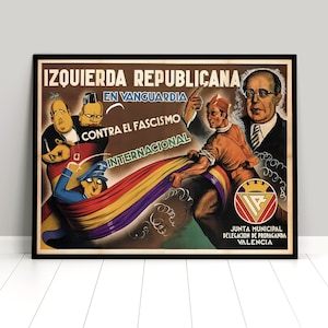 Spanish Civil War Propaganda Poster &quot;Vanguard against international fascism&quot; Second Spanish Republic Popular Front government Valencia