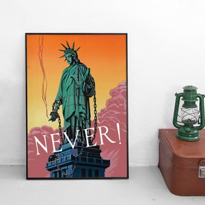 Poster USA &quot;Our liberty will never be in chains!&quot; war effort motivation Second World War Patriotism WWII WW2 Art Wall Print Propaganda