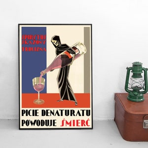 Polish Anti Alcohol Poster "Drinking denaturant causes death" Food Poster Kitchen Bar Wall Art Birthday Gift Idea Print