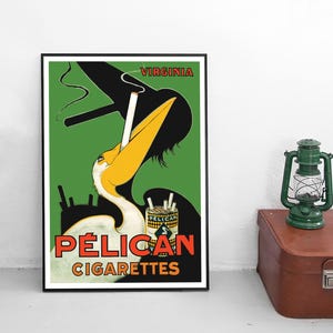 1930s French Cigarette advertisement Poster &quot;Pelican&quot;  Wall Art vintage Wall Print France Virginia tobacco