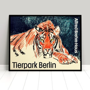 Poster &quot;Zoo Berlin&quot; Tierpark Tiger Vintage Art Wall Print Home Decor Plakatstil German Germany