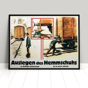 Poster -Putting on the drag shoe- Imperial German Railways Steam train Deutsche Bahn DB Print Wall Print Rail clamp Reichsbahn