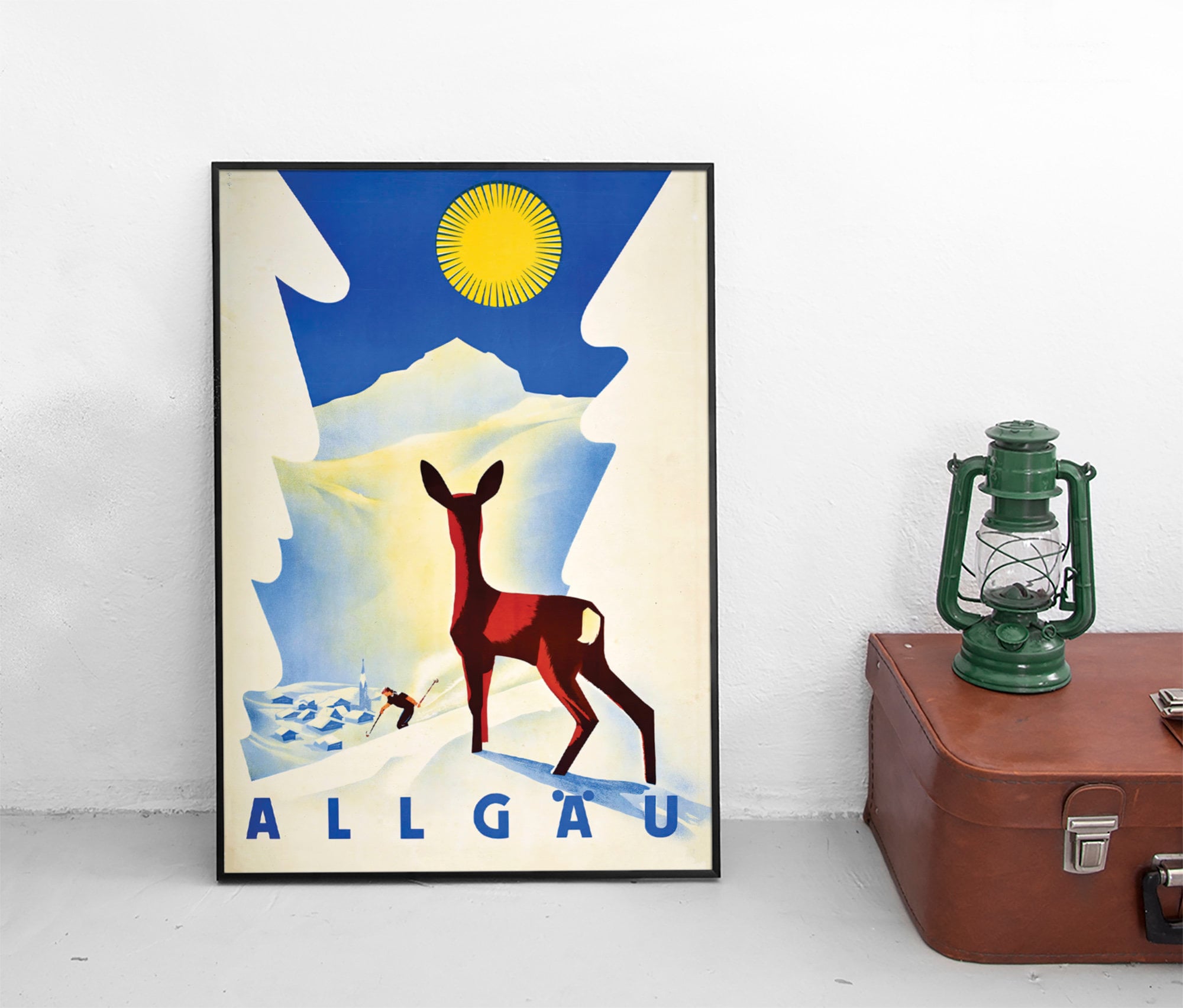 Travel Poster Germany Allgäu/ Allgovia  / Bavaria Bavaria Vintage Art Wall Print Home Decor Deer snow winter