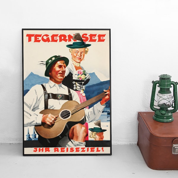 Travel Poster Germany "Tegernsee - your travel destination"  Bavaria Vintage Art Wall Print Home Decor