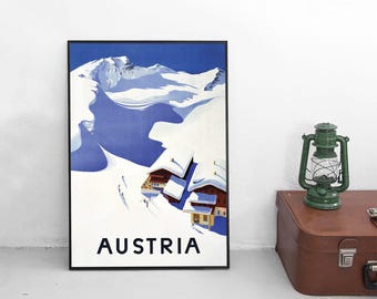 Austria Alps Ski Poster: Vintage Travel Print