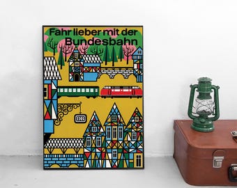 1958 Póster de los ferrocarriles alemanes "Viaje mejor con Deutsche Bundesbahn"
