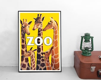 Poster 1943 "Zoo Copenhagen" Giraffe Vintage Art Wall Print Home Decor Plakatstil Denemarken