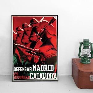 Propaganda Poster Spanischer Bürgerkrieg UGT -Madrid zu verteidigen heißt Katalonien zu verteidigen-- Plakat Kunstdruck
