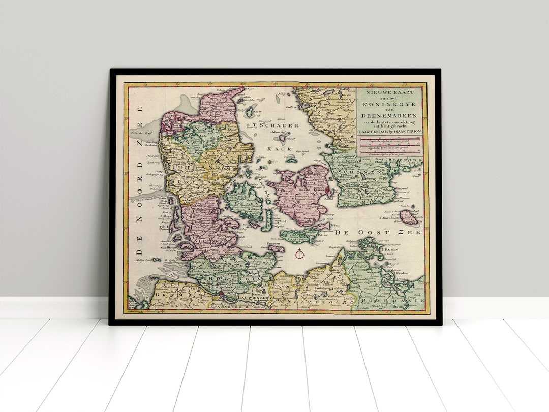 Historic Map of Denmark (year 1734) / Vintage / Poster / Home Decor