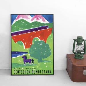 Poster German Railways &quot;Holiday Joys&quot; Deutsche Bahn Bundesbahn DB Print home decor Wall Print Rail Urlaubsfreuden Vacation Holiday trip