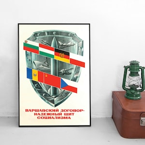 Manifesto di propaganda sovietica "Il Patto di Varsavia è uno scudo affidabile del socialismo" Stampa del comunismo dell'Armata Rossa gdr ddr nva ceco Moldavia Polonia