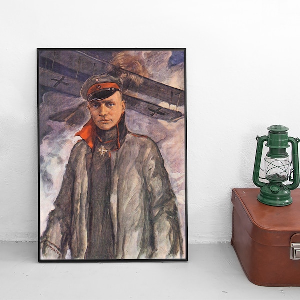 Pintura imperial alemana de la Primera Guerra Mundial (impresión de cartel) Manfred von Richthofen Barón rojo Propaganda de la guerra Arte de guerra Impresión de pared Decoración del hogar