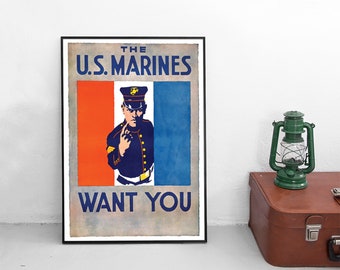 US Marines Recruitment Poster: WWII Propaganda Art Print