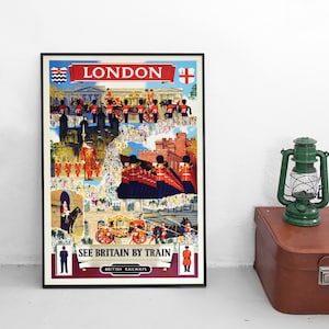 Poster London, England &quot;See Britain by Rail&quot; Tourism Advertisement Poster Print home decor Wall Print Travel Travelling